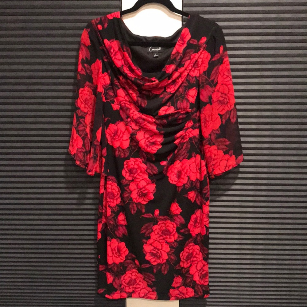 Connected apparel black with red floral dress